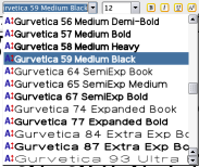 Gurvetica, UTF-8 TrueType font in the font list of a word processor